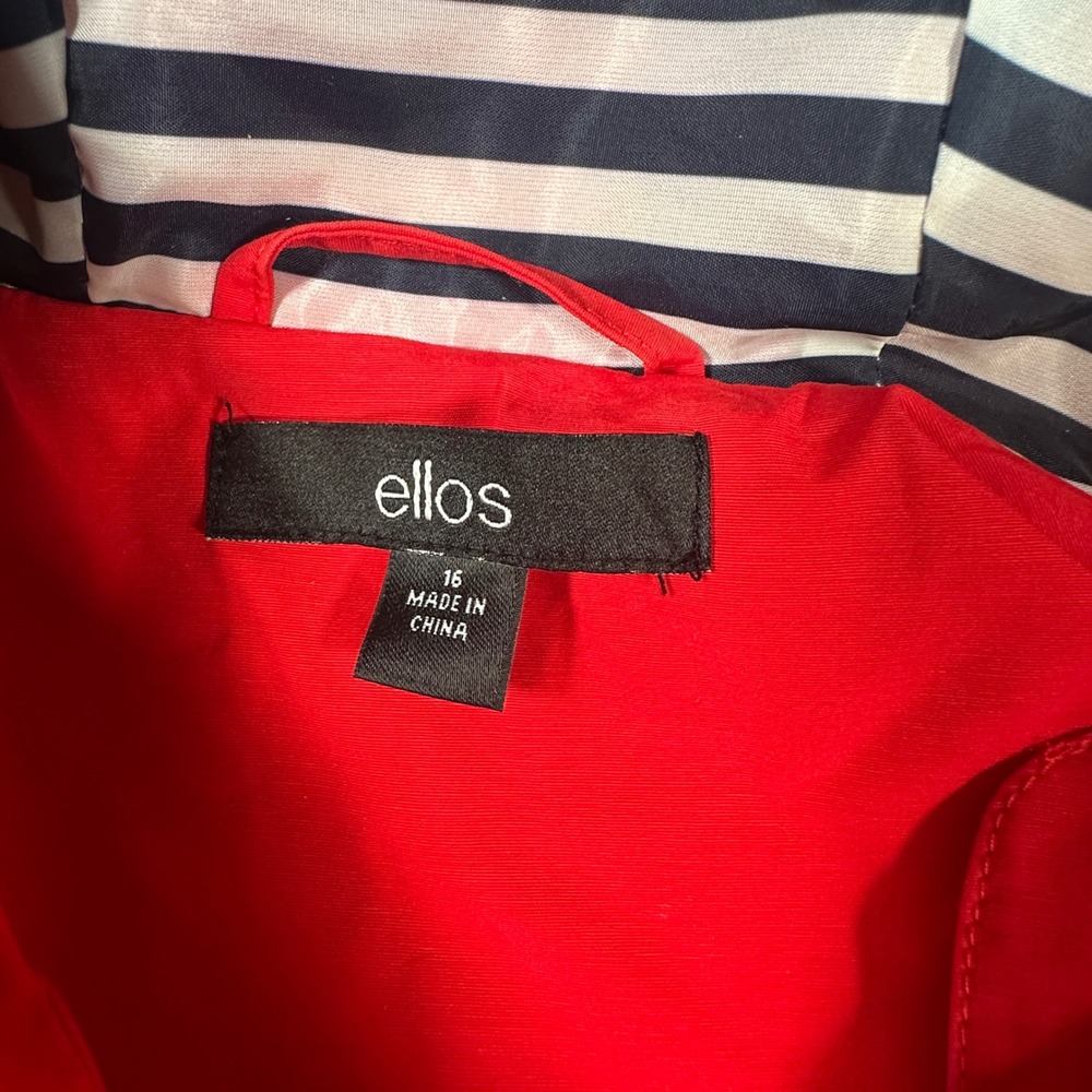 Ellos Anorak Rain Jacket Women 16 Red Hooded Striped Lining Zip Front Utility - Picture 9 of 12